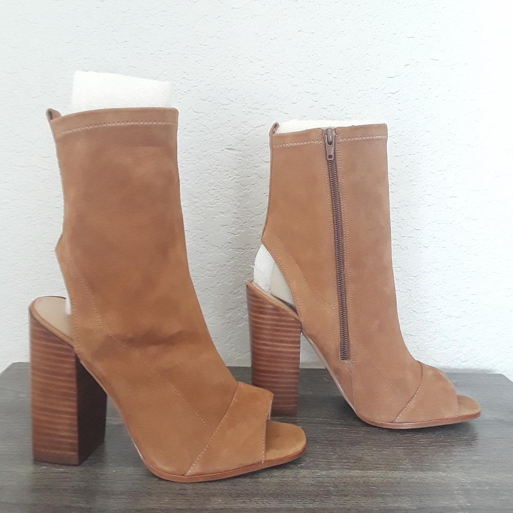 ALDO  Suede Tan Peep-Toe Ankle Boots